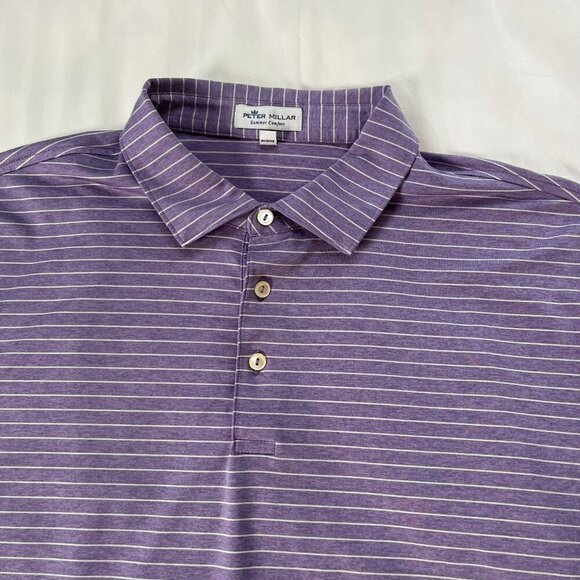 Share Peter Millar Summer Comfort Golf Polo Men's Extra Large White Purple Short - Picture 4 of 6